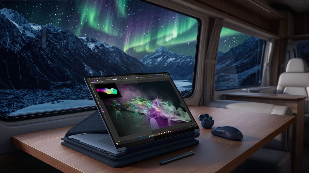 Lenovo Yoga 9n 2-in-1 16-inch convertible in stand mode