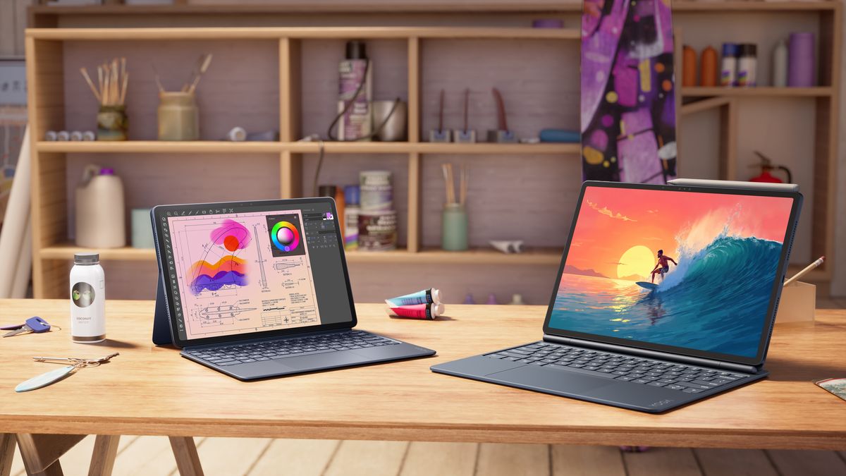 Lenovo Yoga Tab Gen 2 and Yoga Tab Plus Gen 2 tablets with optional keyboards